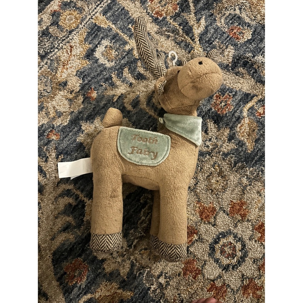 Maison Chic Tooth Fairy Moose Plush Brown Herringbone Antlers QD066